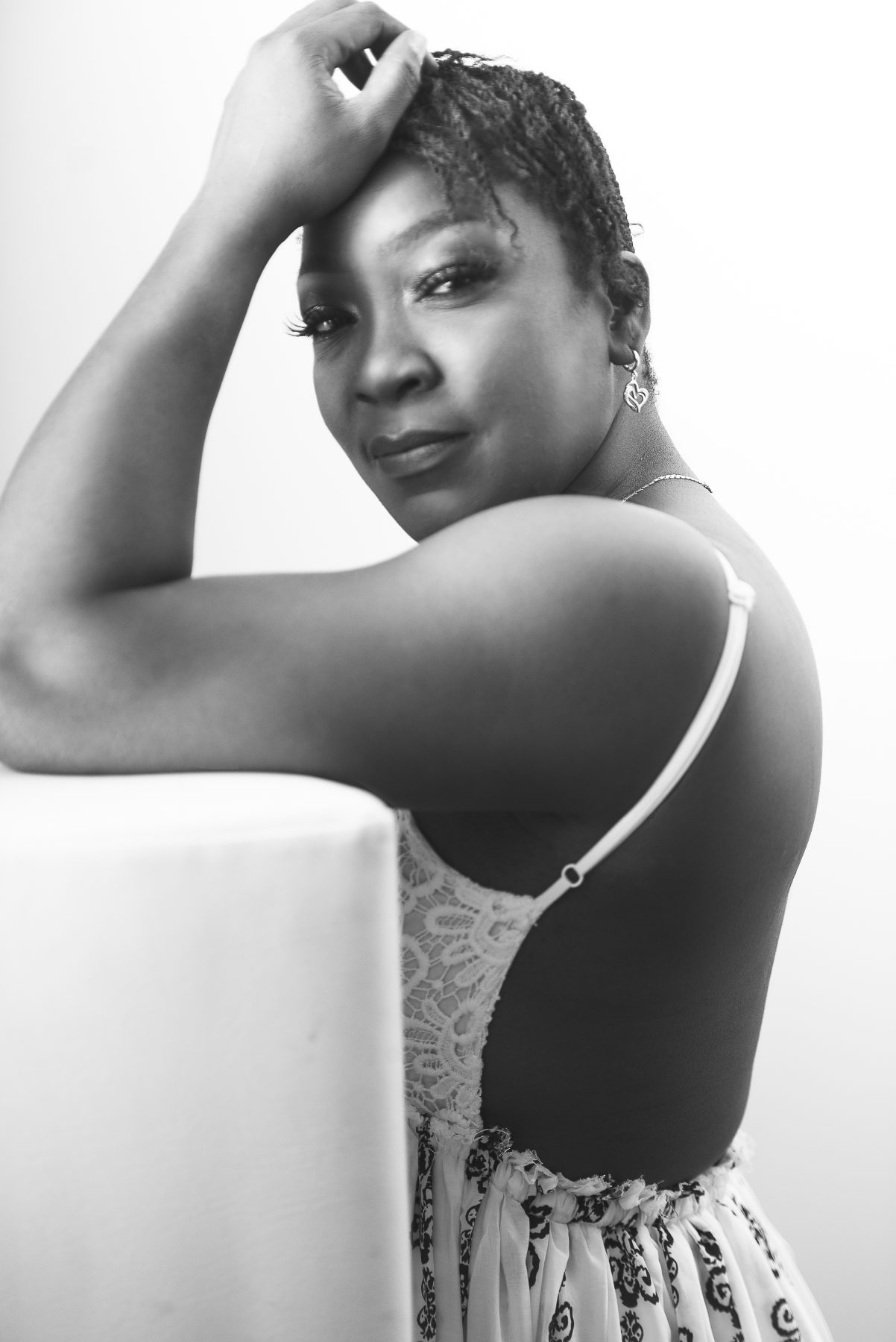 Stacey Sobers black and white portrait